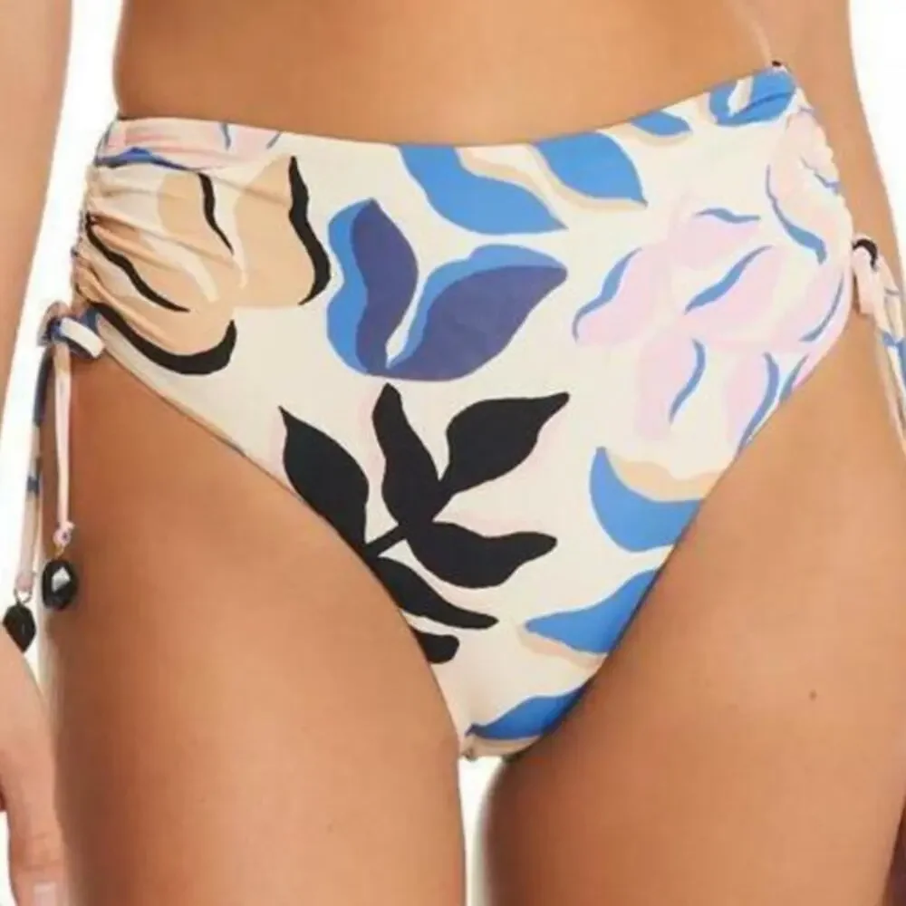 Red Carter Bikini Bottoms Size Medium Tropical Leaf Print HighRise Moonstone NWT